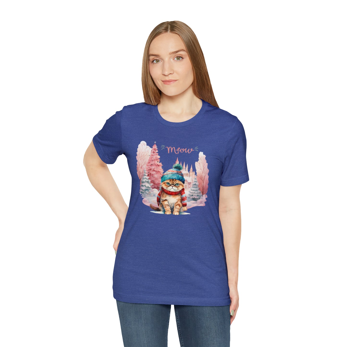 "Meow" Cat in Hat & Scarf Unisex Jersey Short Sleeve Tee