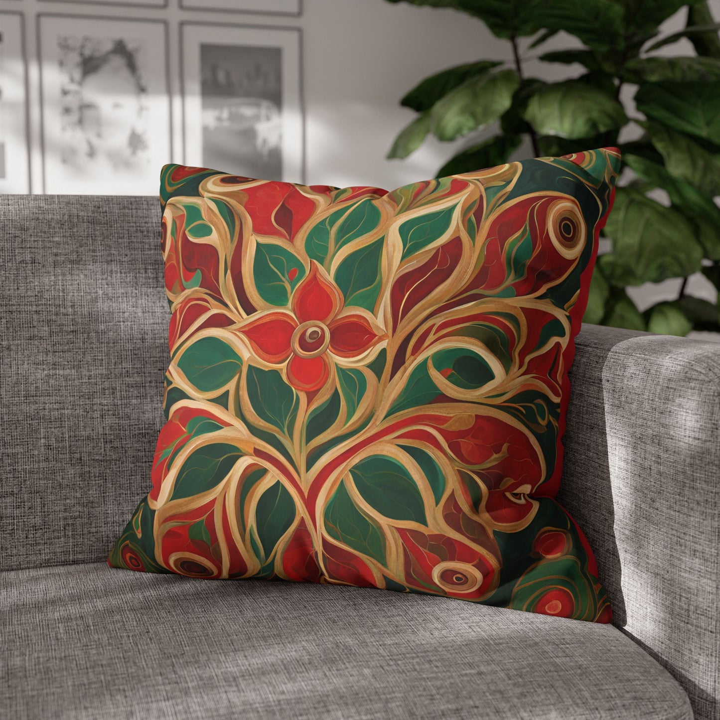 Holiday Bloom Square Poly Canvas Pillowcase