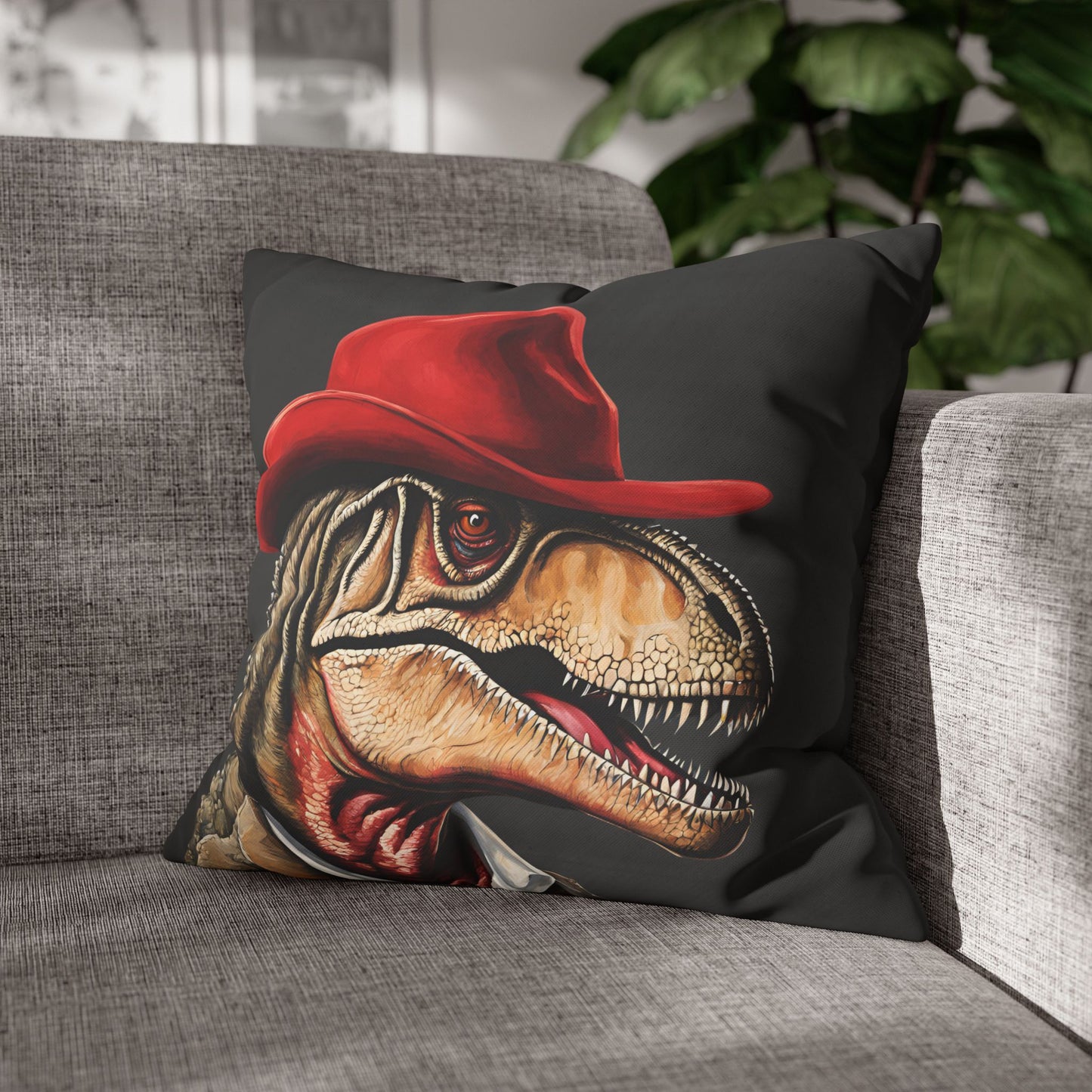 Red Hat T-Rex Square Poly Canvas Pillowcase