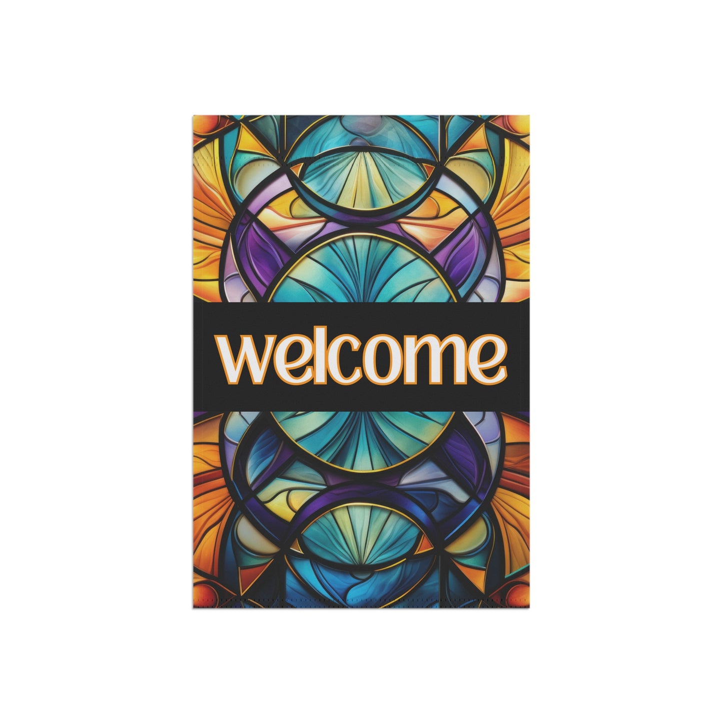 Welcome Stained Glass 2-Sided Garden & House Flag/Banner