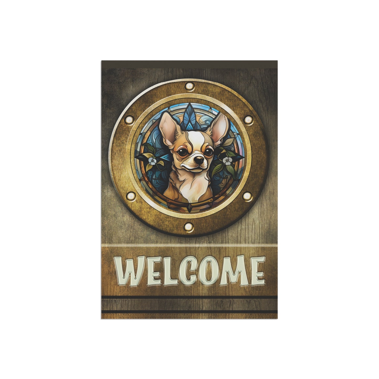 Chihuahua in Port Hole Welcome 2-Sided Garden & House Flag/Banner