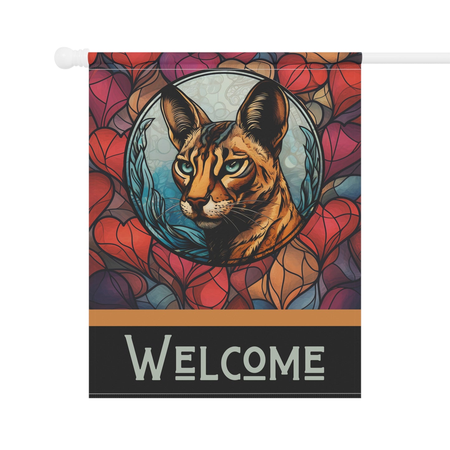 Savannah Cat Welcome Stained Glass Look 2-Sided Garden & House Flag/Banner