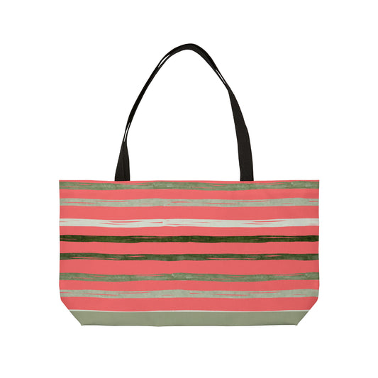 Utah Green Stripes on Melon Oversize Picnic Travel Weekender Tote Bag