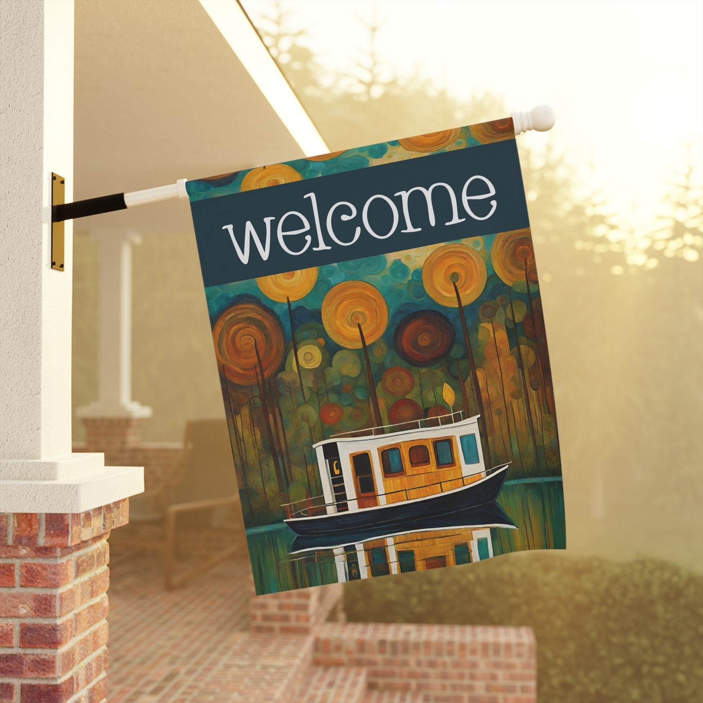 Houseboat Welcome 2-Sided Garden & House Flag/Banner