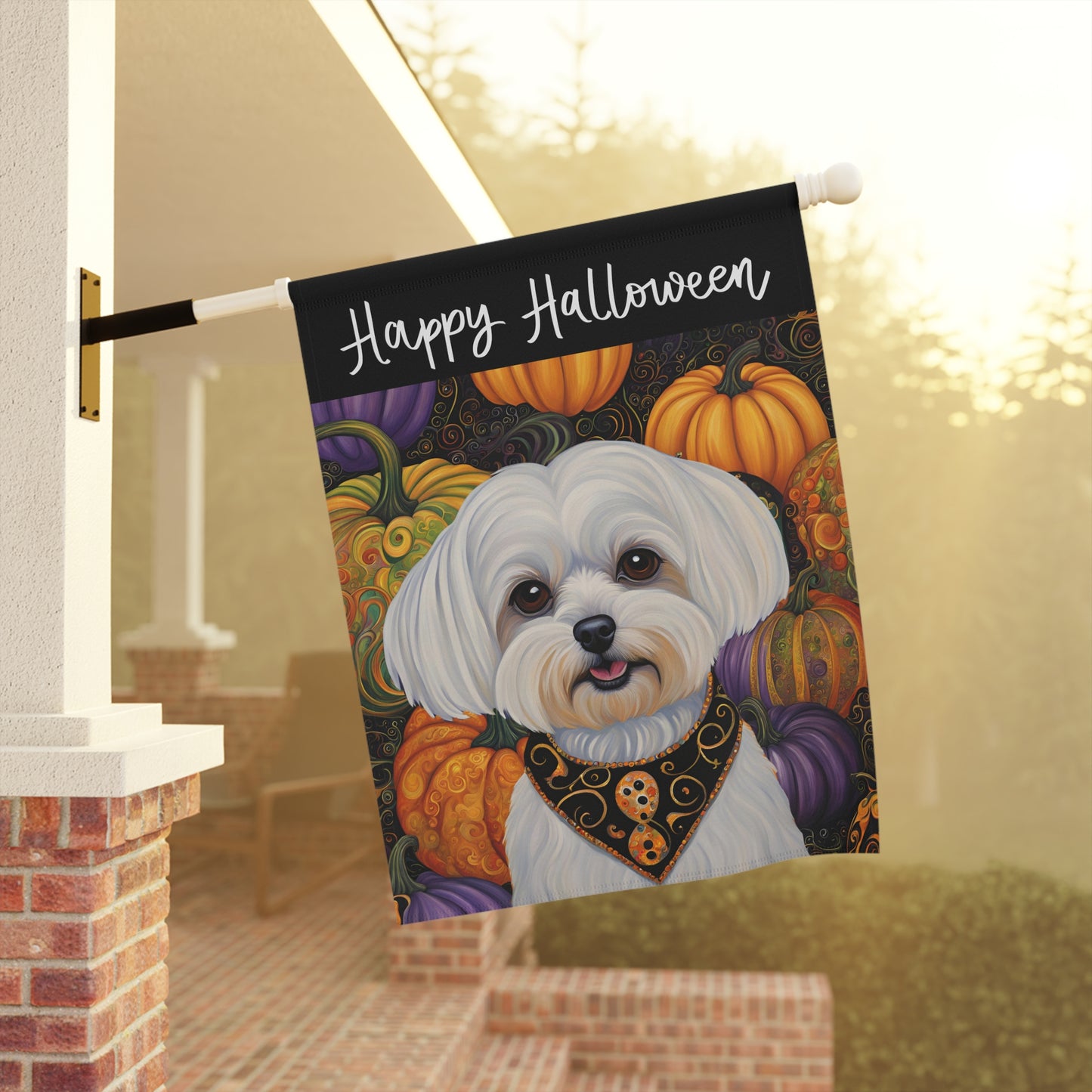 Maltese Happy Halloween 2-Sided Garden & House Flag/Banner