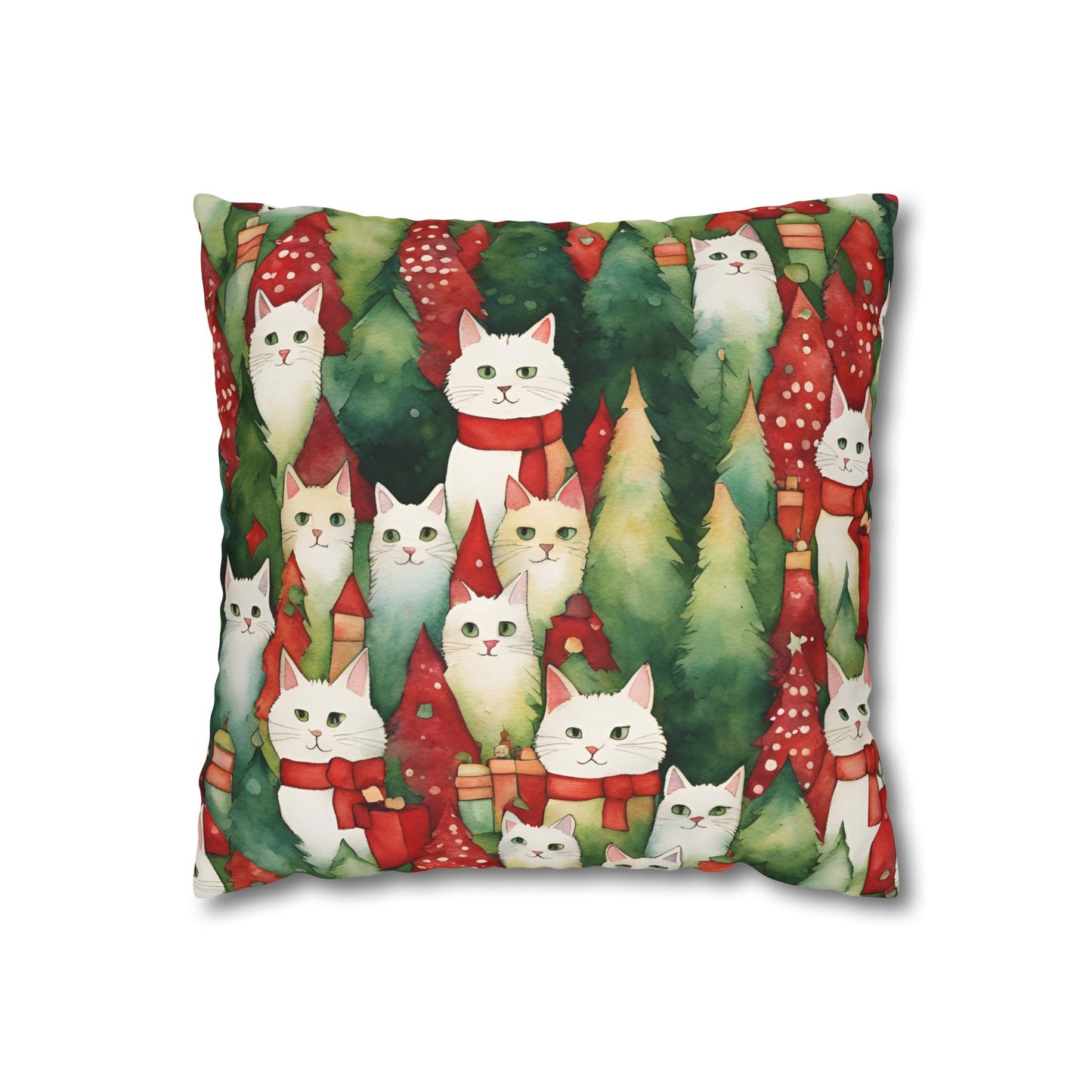 Meowy Christmas Square Poly Canvas Pillowcase