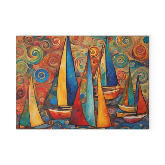 Colorful Sailboats Tempered Glass Cutting Board