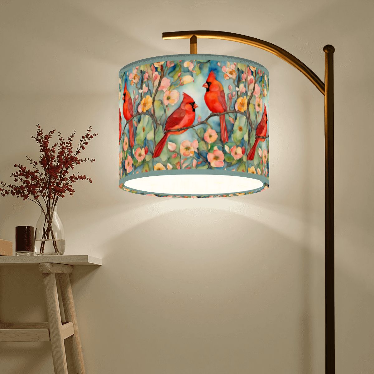 Cardinal Birds Arc Floor Lamp (Made in USA)