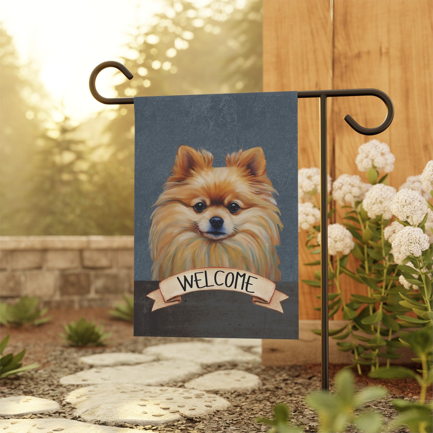 Pomeranian Welcome 2-Sided Garden & House Flag/Banner