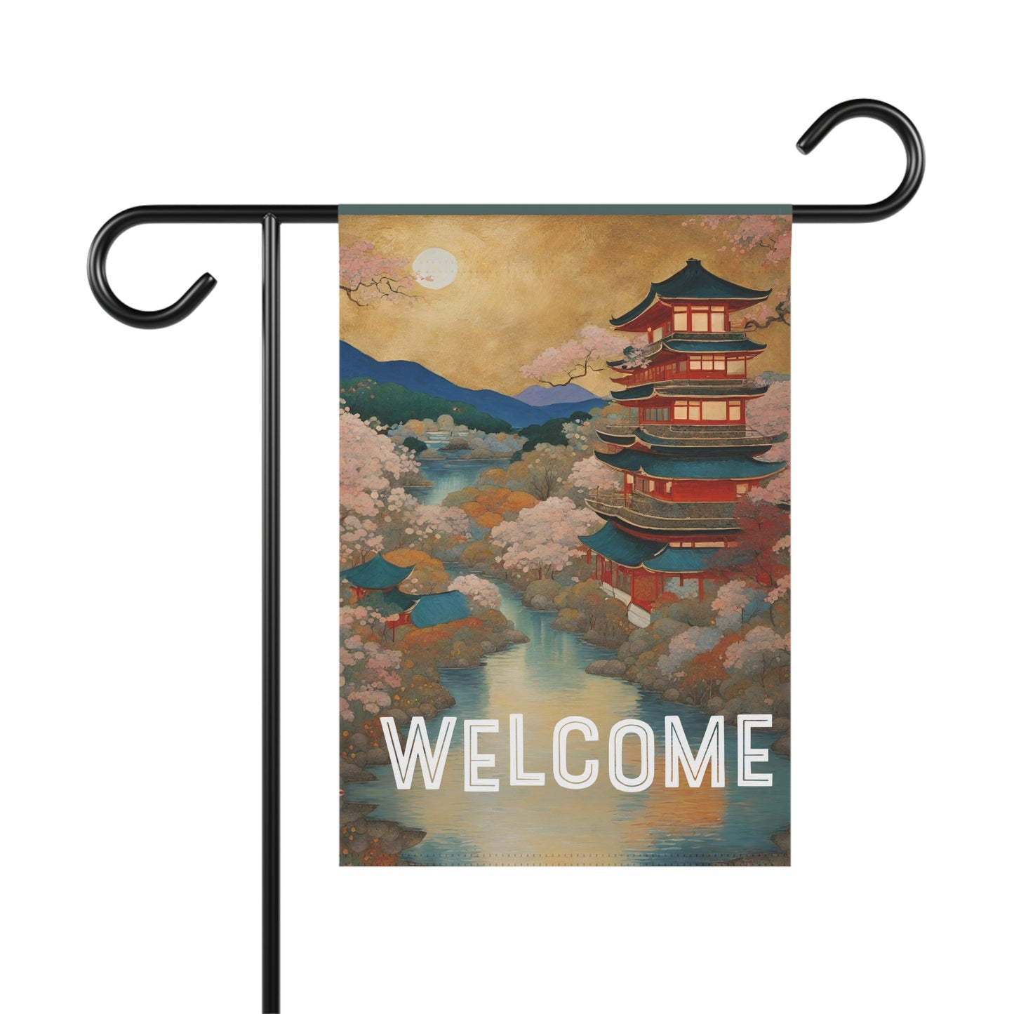 Serene Pagoda Welcome 2-Sided Garden & House Flag/Banner