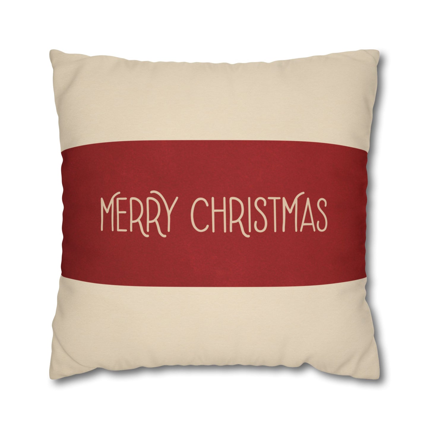 Merry Christmas Red & Cream Square Poly Canvas Pillowcase