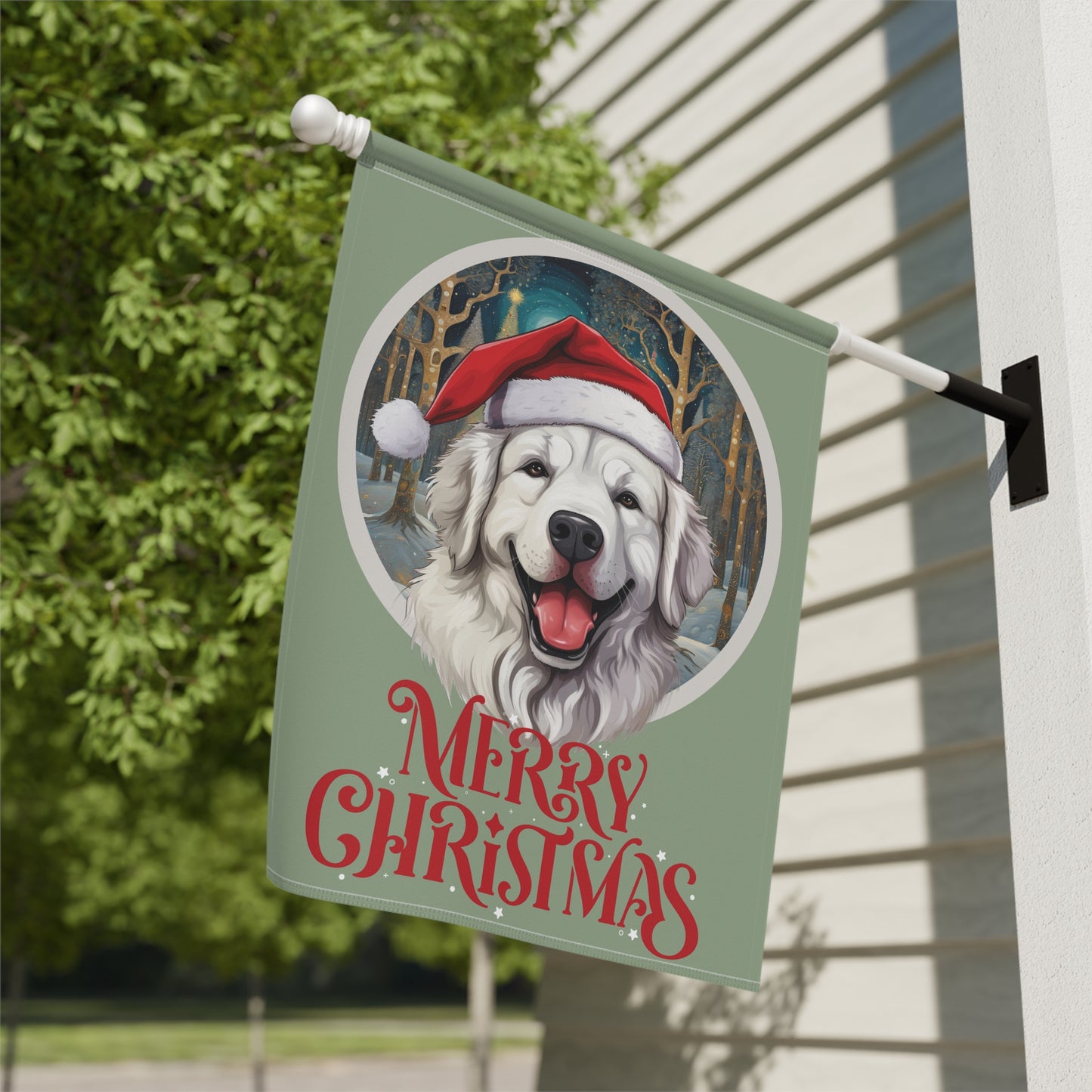 Great Pyrenees Merry Christmas 2-Sided Garden & House Flag/Banner