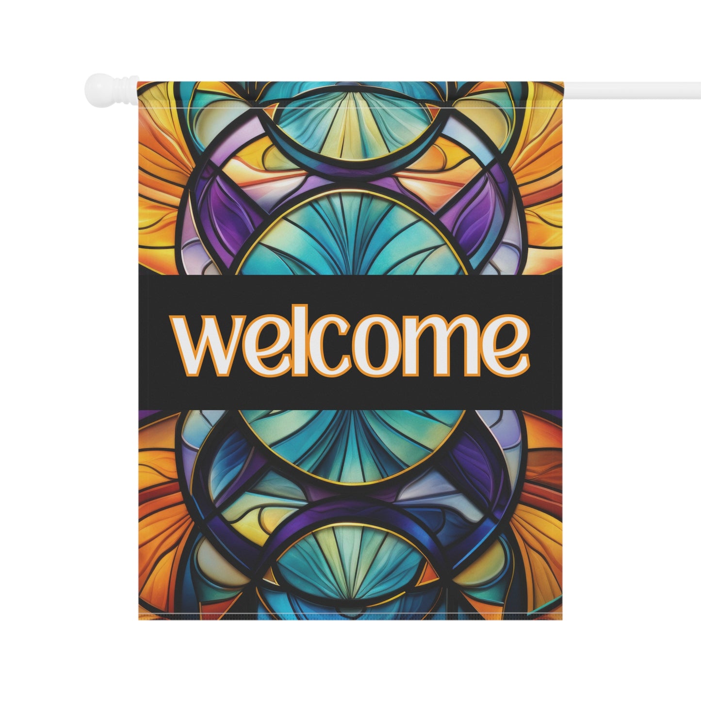Welcome Stained Glass 2-Sided Garden & House Flag/Banner