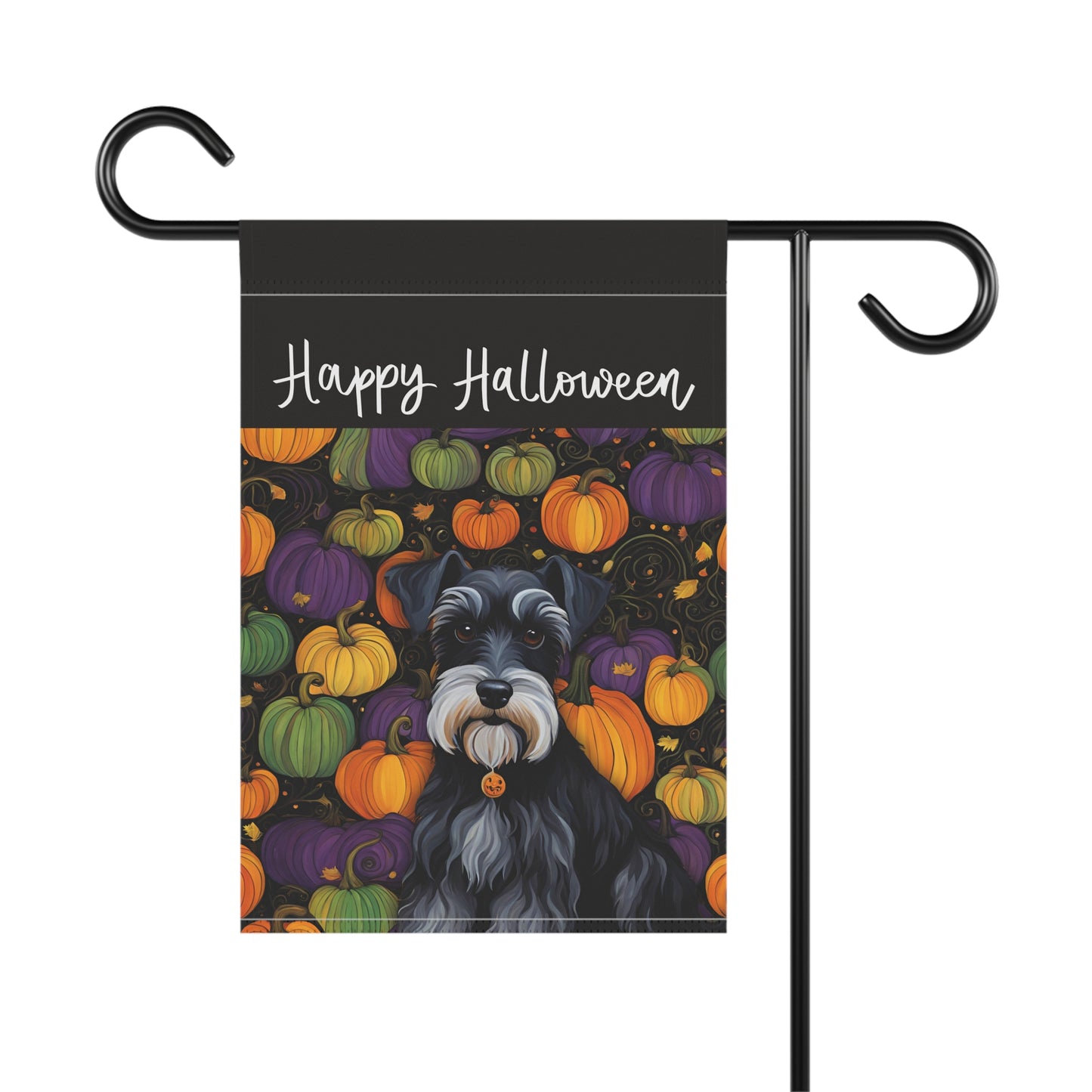 Miniature Schnauzer Happy Halloween 2-Sided Garden & House Flag/Banner