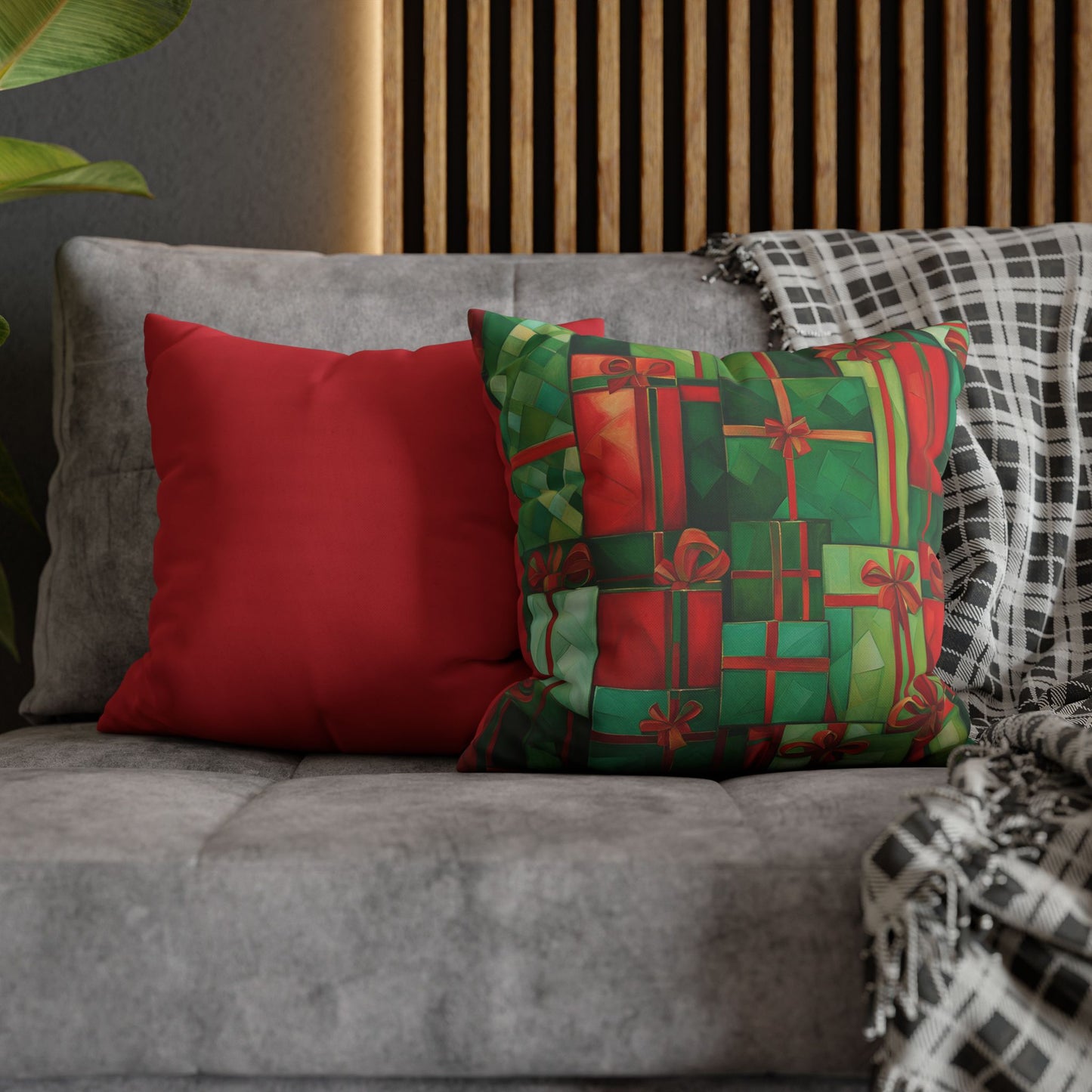 All Wrapped Up Holiday Square Poly Canvas Pillowcase