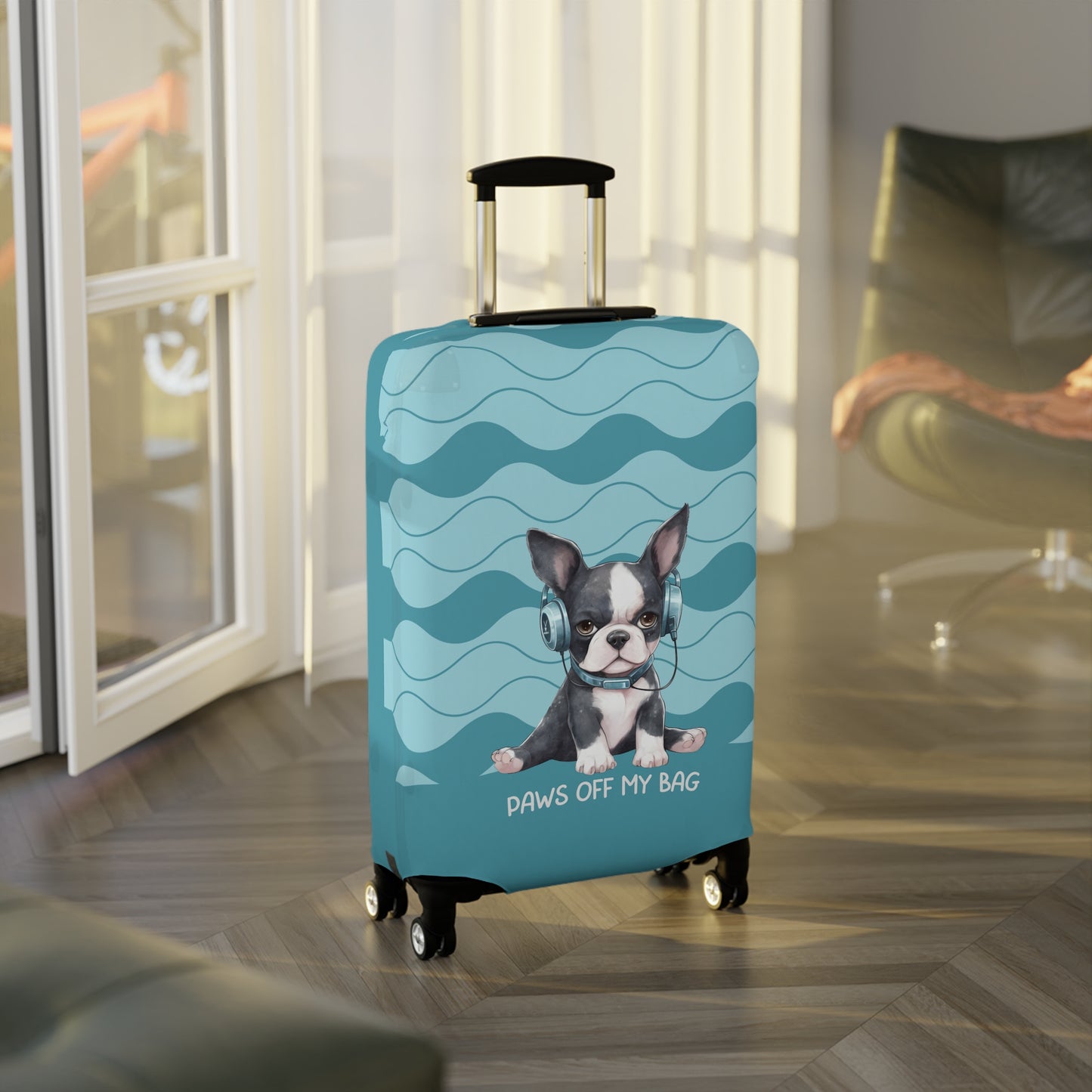 Boston Terrier in Headphones Paws Off My Bag Luggage Cover