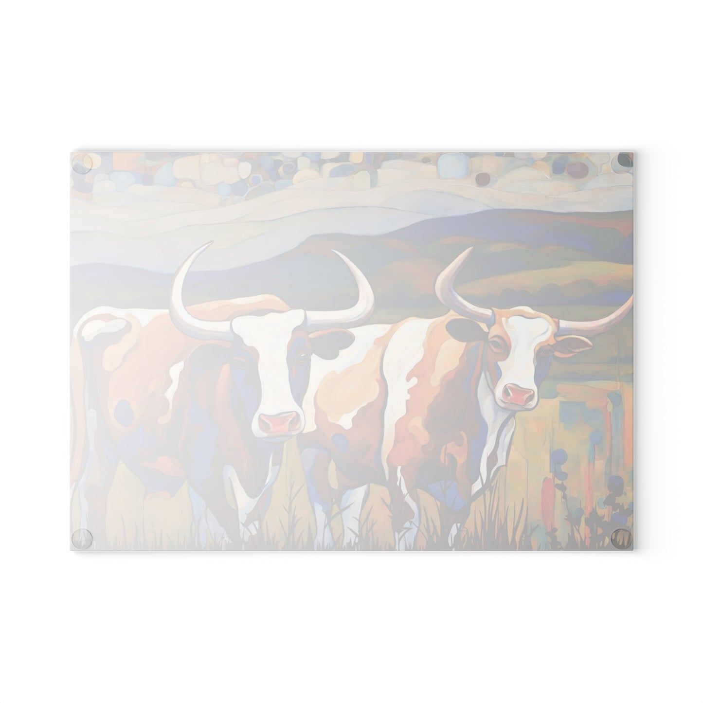 At the Ranch Longhorn Cattle Abstract Art Tempered Glass Cutting Board