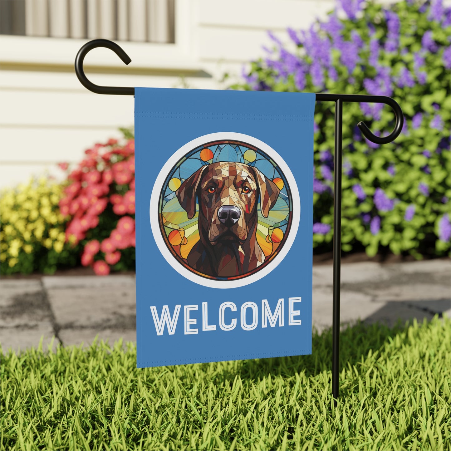 Chocolate Labrador Retriever Welcome 2-Sided Garden & House Flag/Banner