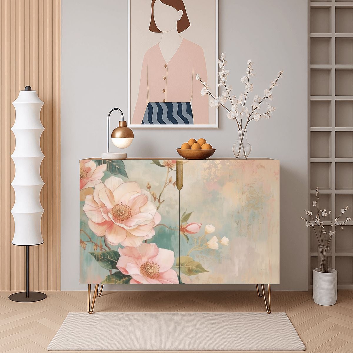 Pastel Floral Wooden Storage Cabinet (Made in USA)