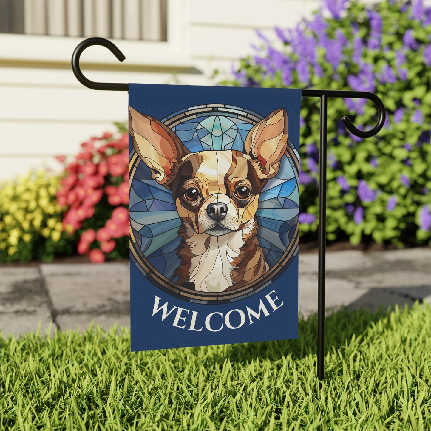 Chihuahua Welcome on Blue 2-Sided Garden & House Flag/Banner