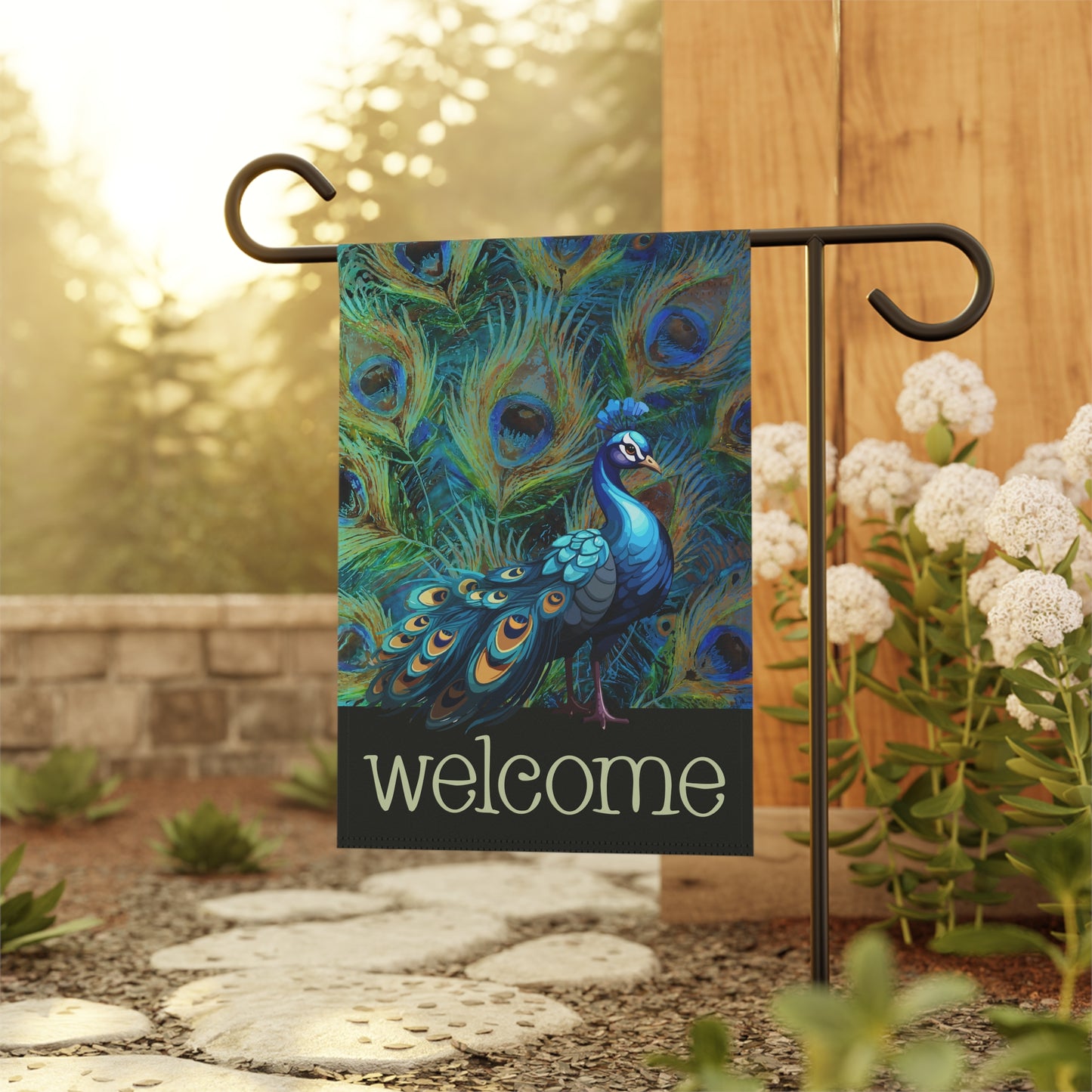 Flaunting Peacock Welcome 2-Sided Garden & House Flag/Banner