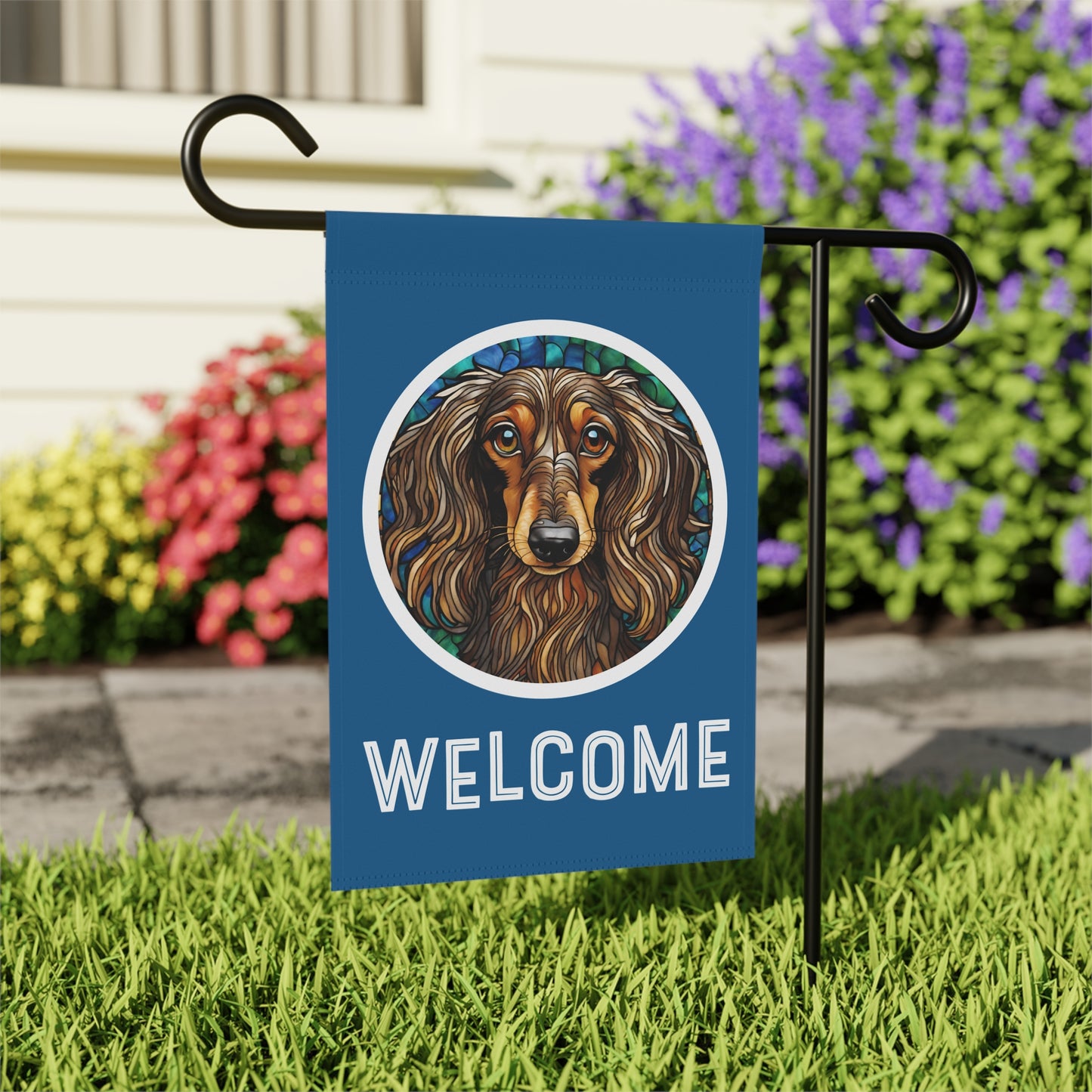 Dachshund (Long Hair) Welcome 2-Sided Garden & House Flag/Banner