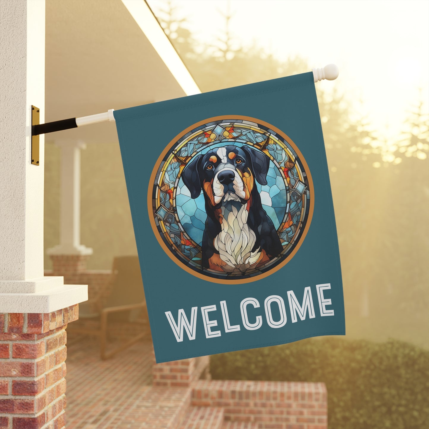 Greater Swiss Mountain Dog Welcome 2-Sided Garden & House Flag/Banner