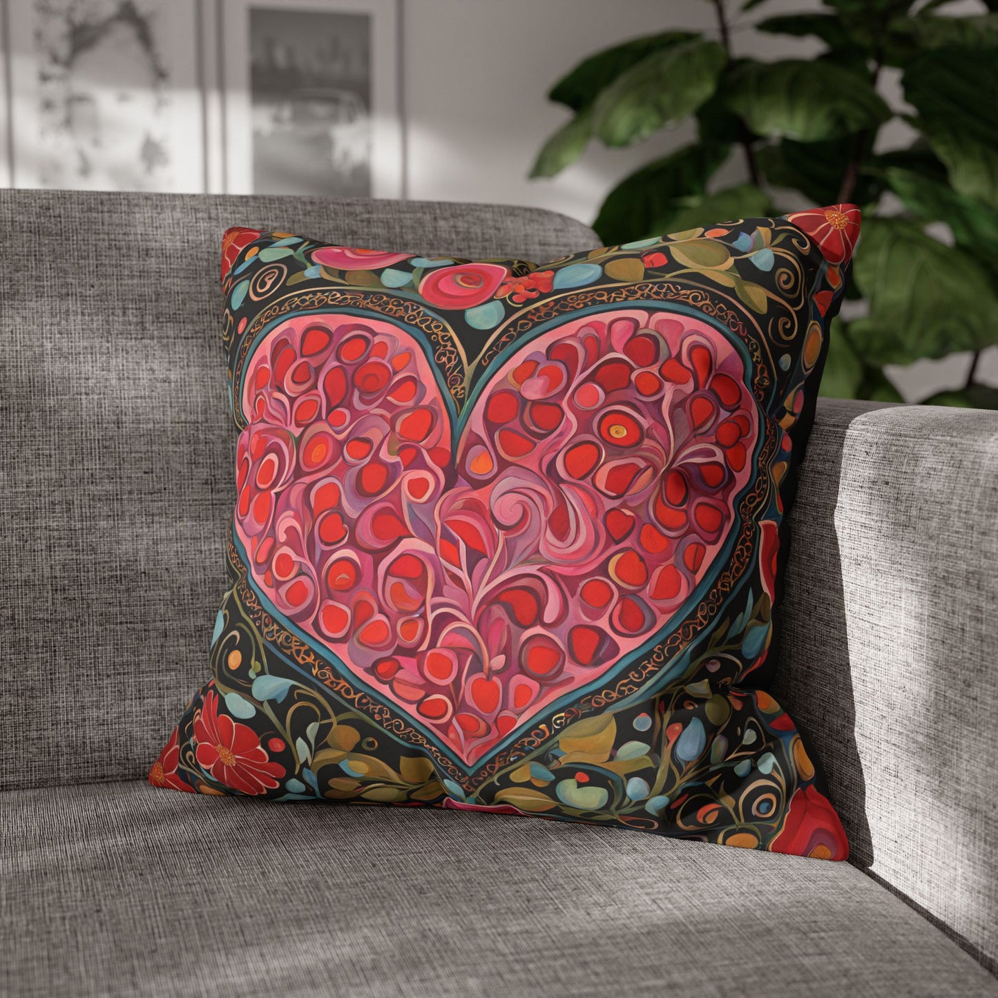 Big Heart Square Poly Canvas Pillowcase