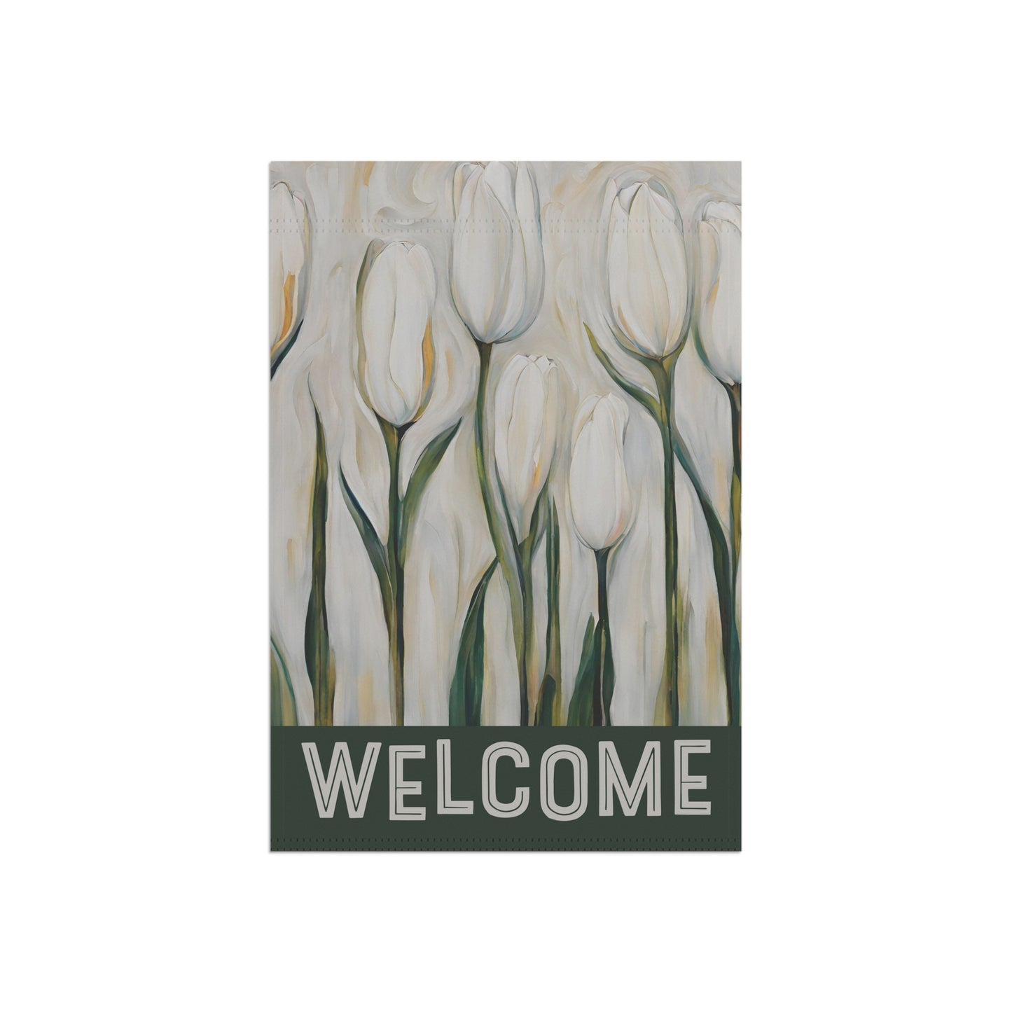 White Tulips Welcome 2-Sided Garden & House Flag/Banner