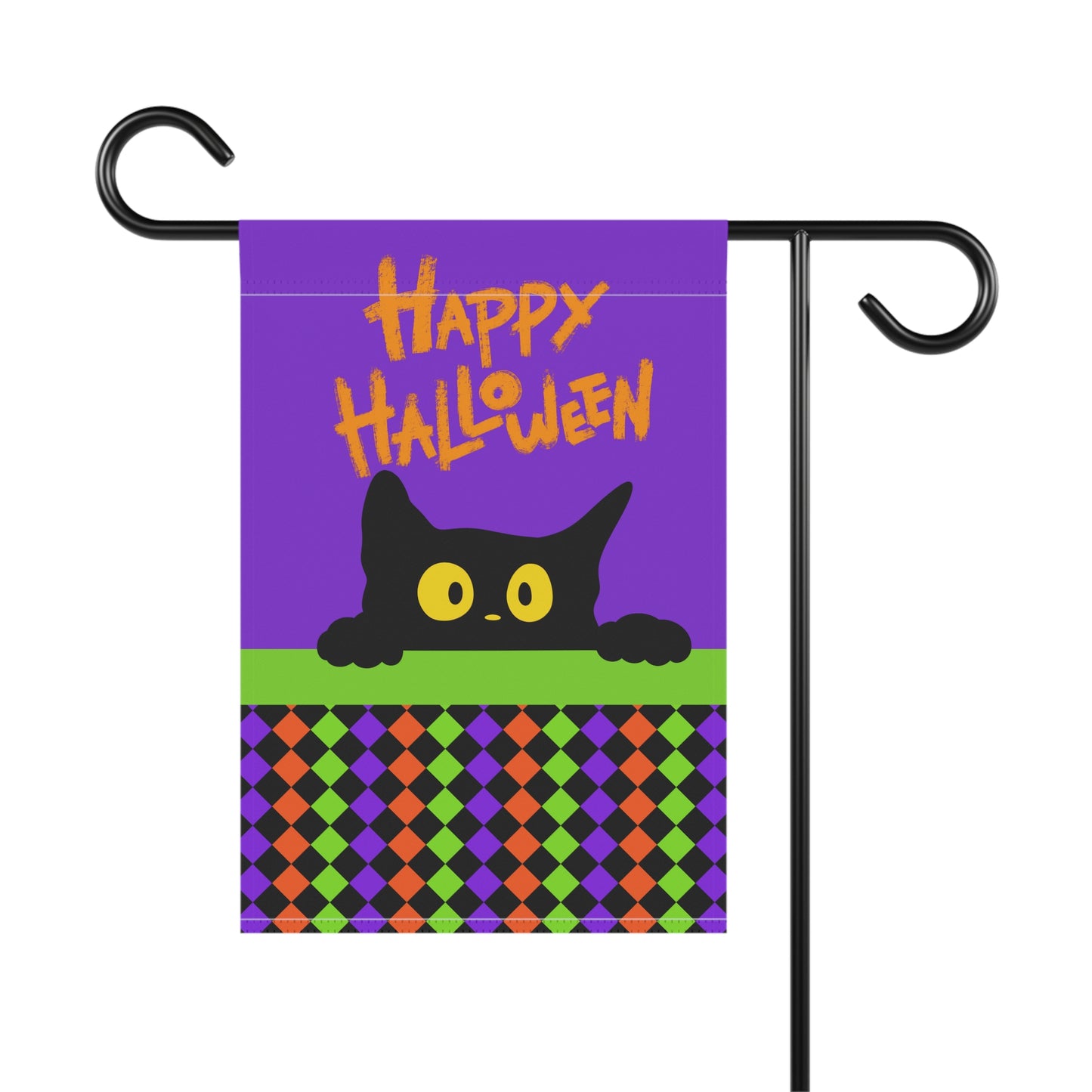 Black Cat Happy Halloween 2-Sided Garden Banner