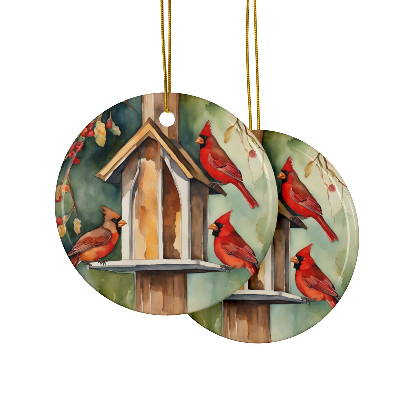 Cardinal Birdfeeder 3" Ceramic Ornaments, 2-Side Print, (1pc, 10pcs)