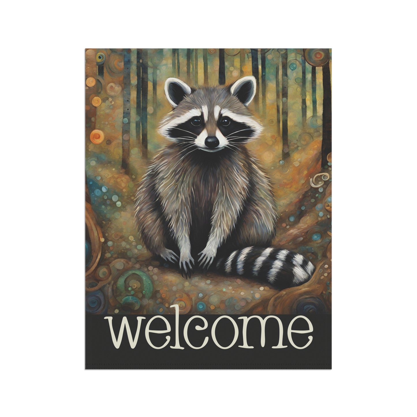 Mountain Forest Raccoon Welcome 2-Sided Garden & House Flag/Banner