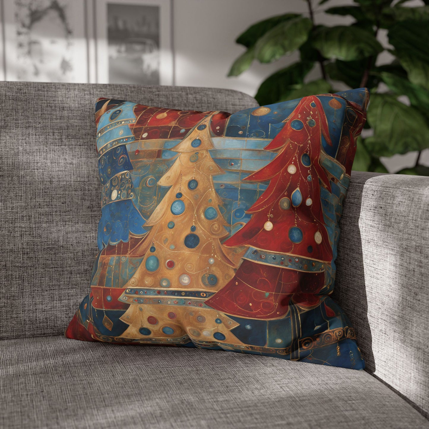 Americana Christmas Square Poly Canvas Pillowcase