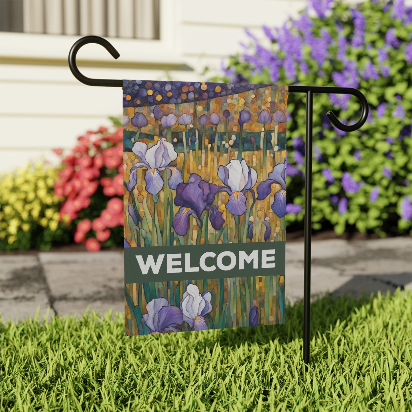 Iris Dreams Welcome 2-Sided Garden & House Flag/Banner