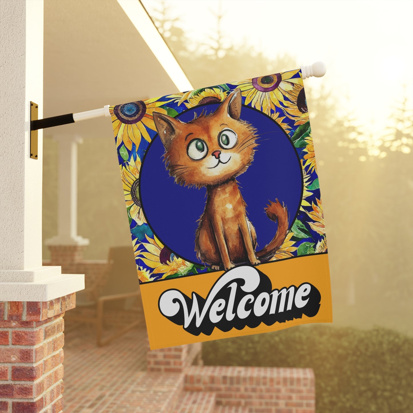 Curious Cat Welcome 2-Sided Garden & House Flag/Banner