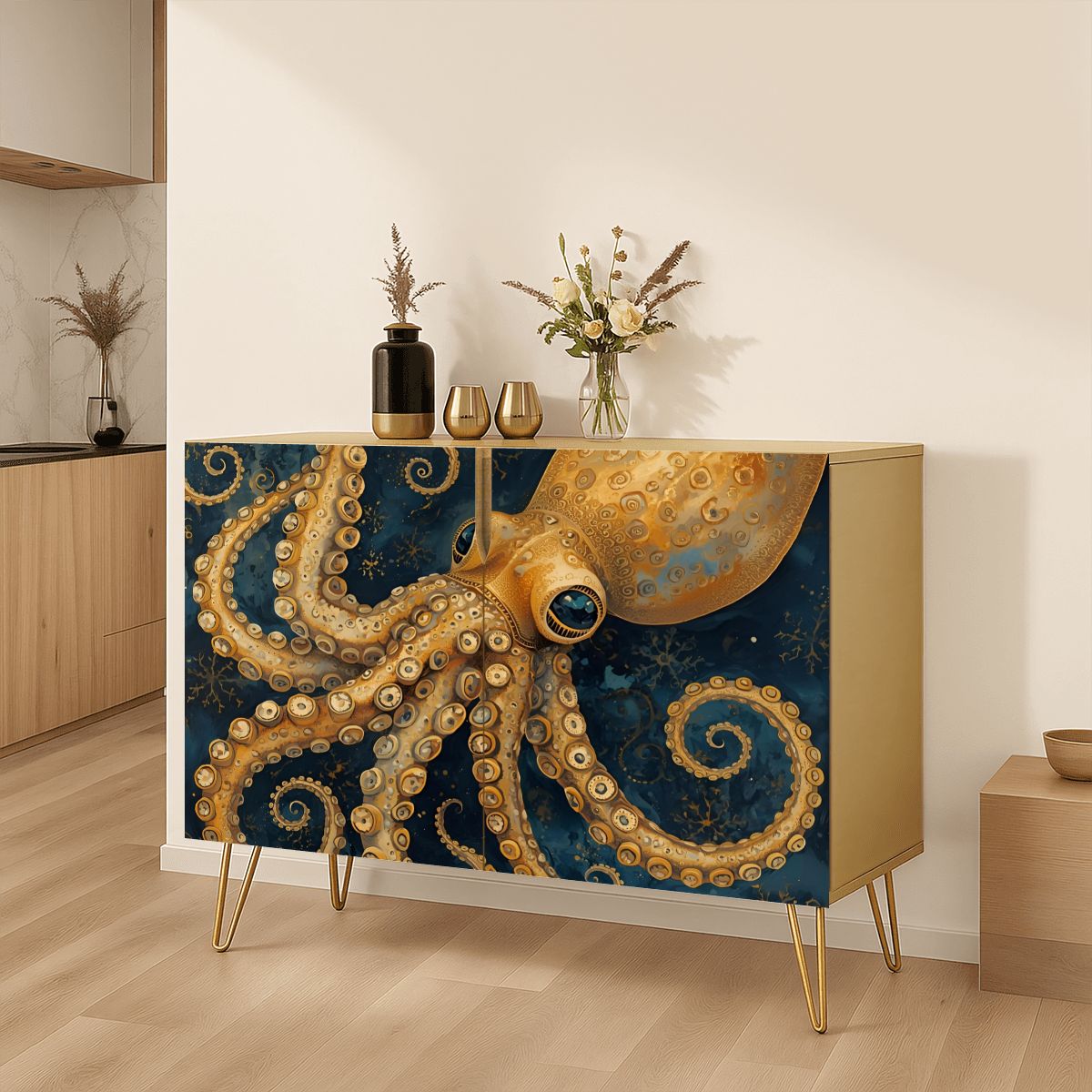 Squid Art Wooden Storage Cabinet (Made in USA)