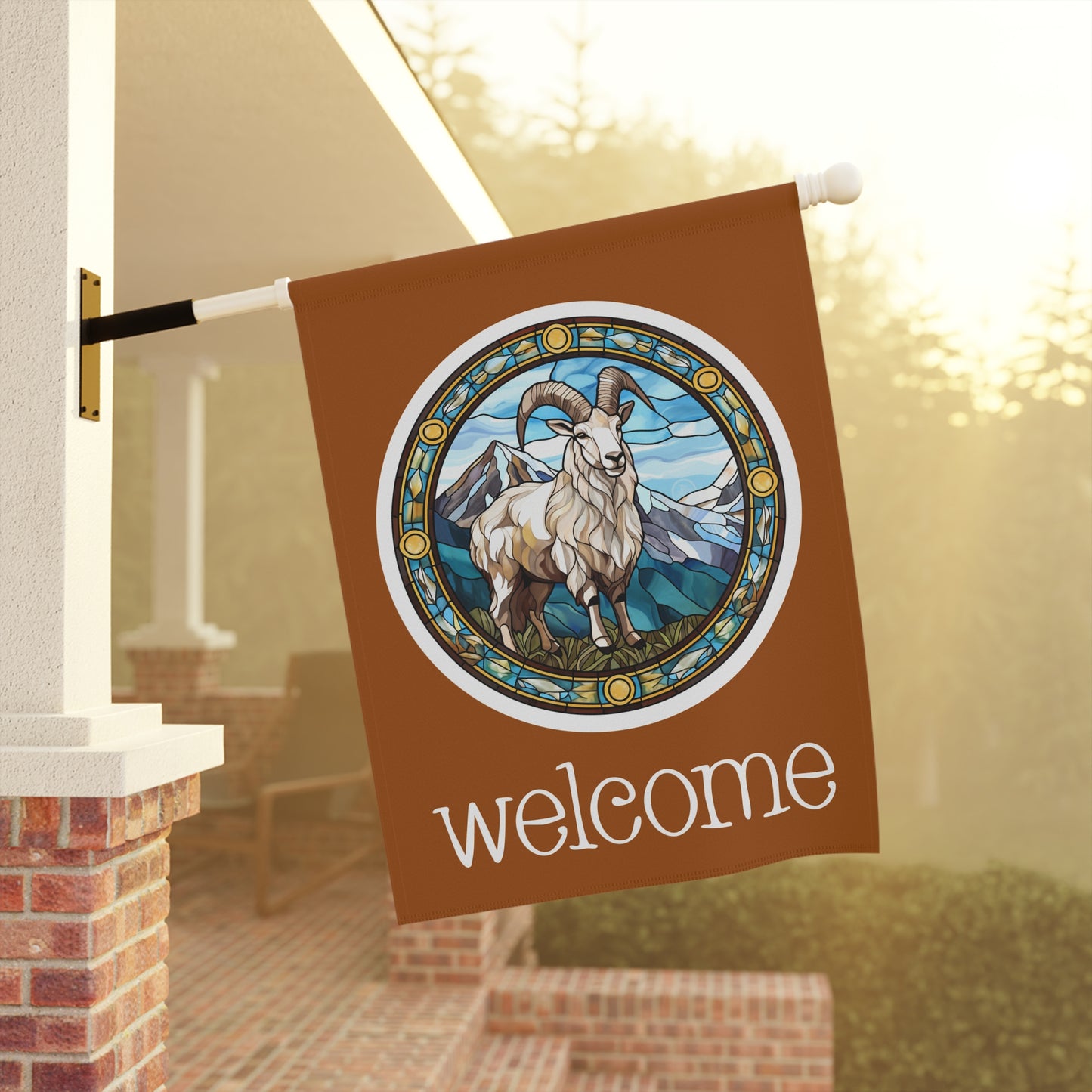 Mountain Goat Welcome 2-Sided Garden & House Flag/Banner