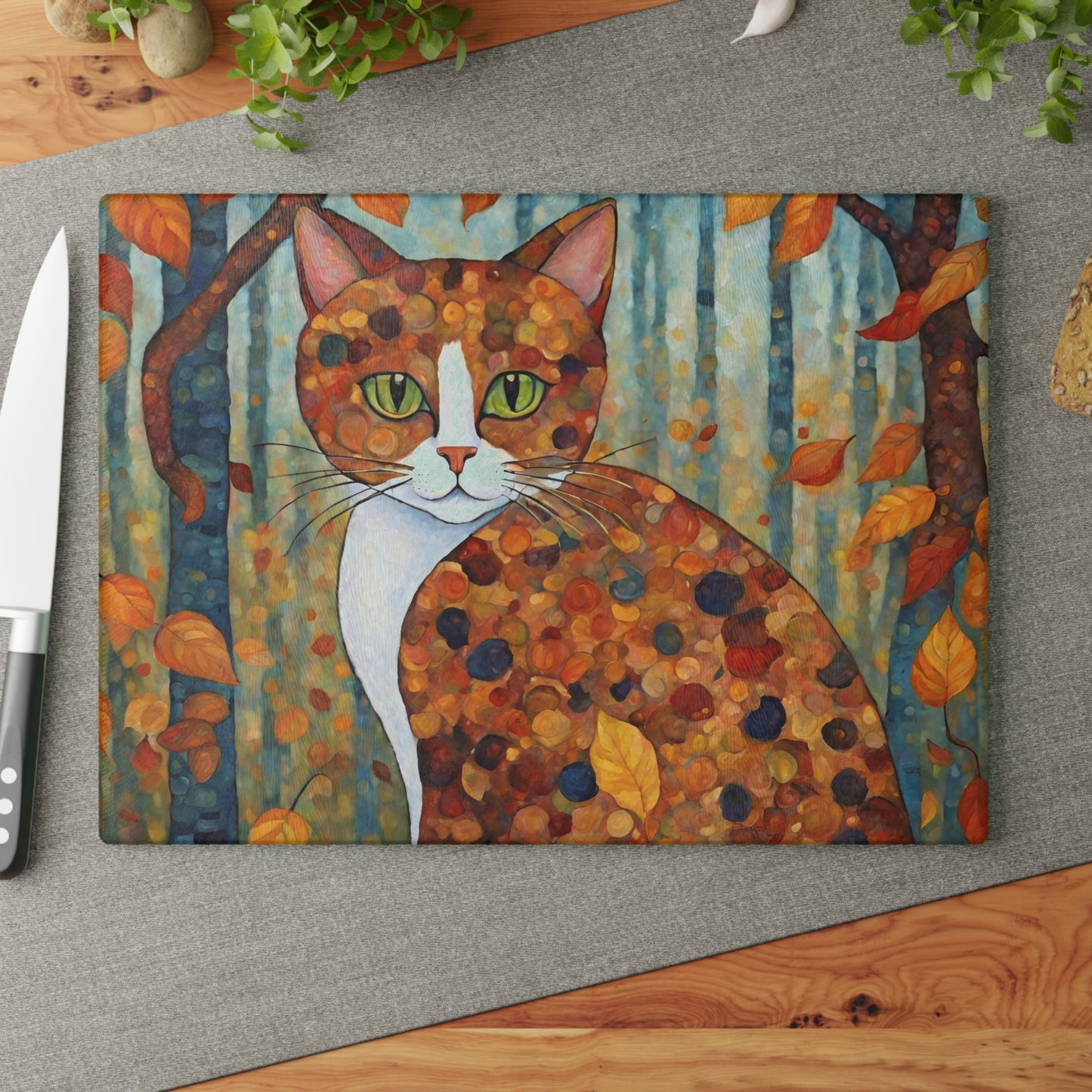 Falling For You Cat in Autumn Tempered Glass Cutting Board