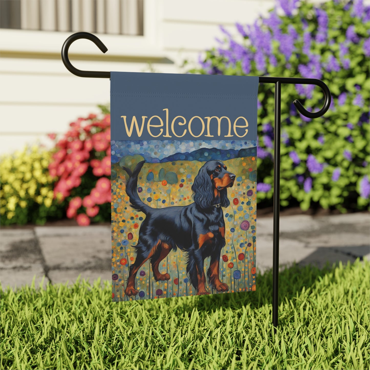 Gordon Setter Welcome 2-Sided Garden & House Flag/Banner