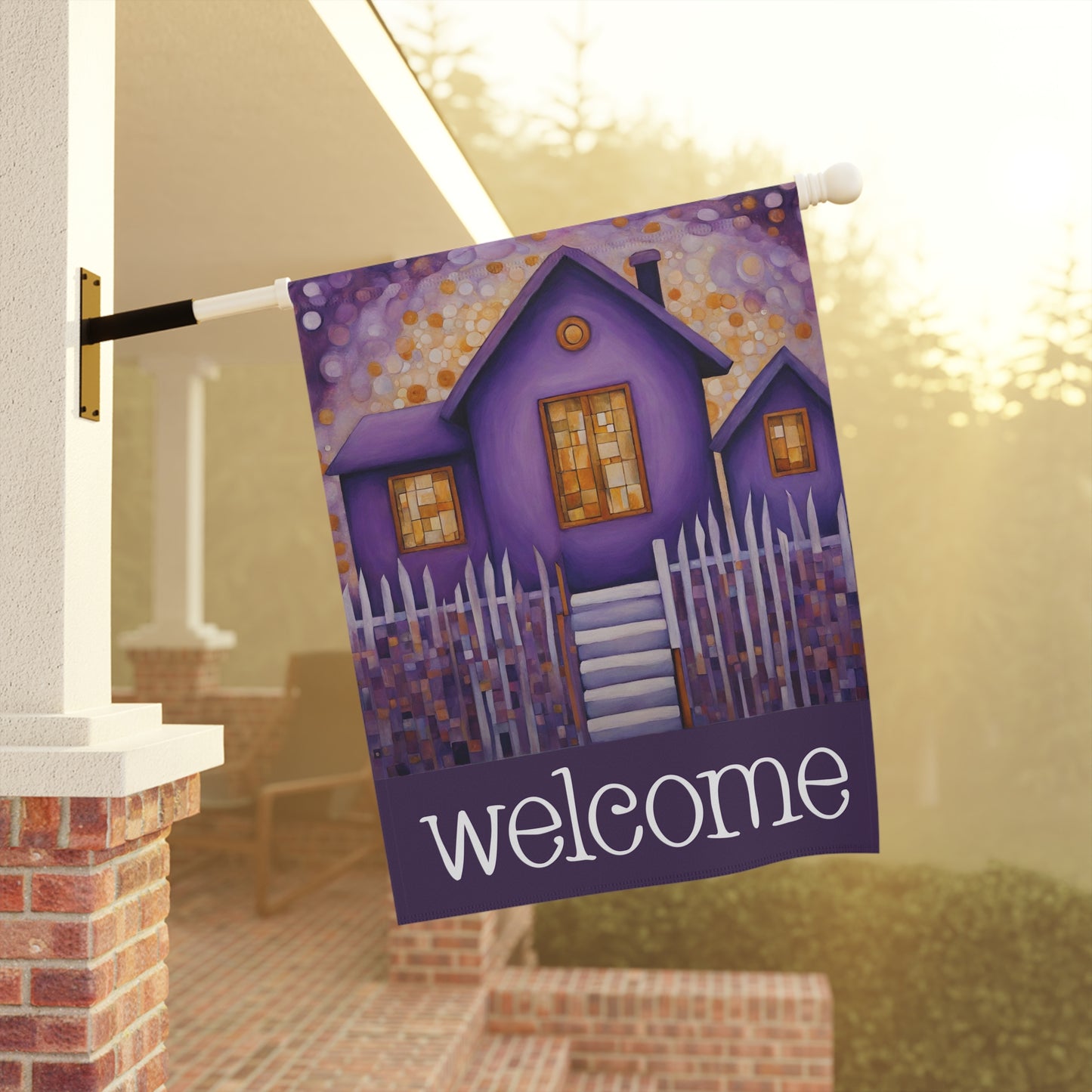 Purple House Welcome 2-Sided Garden & House Flag/Banner