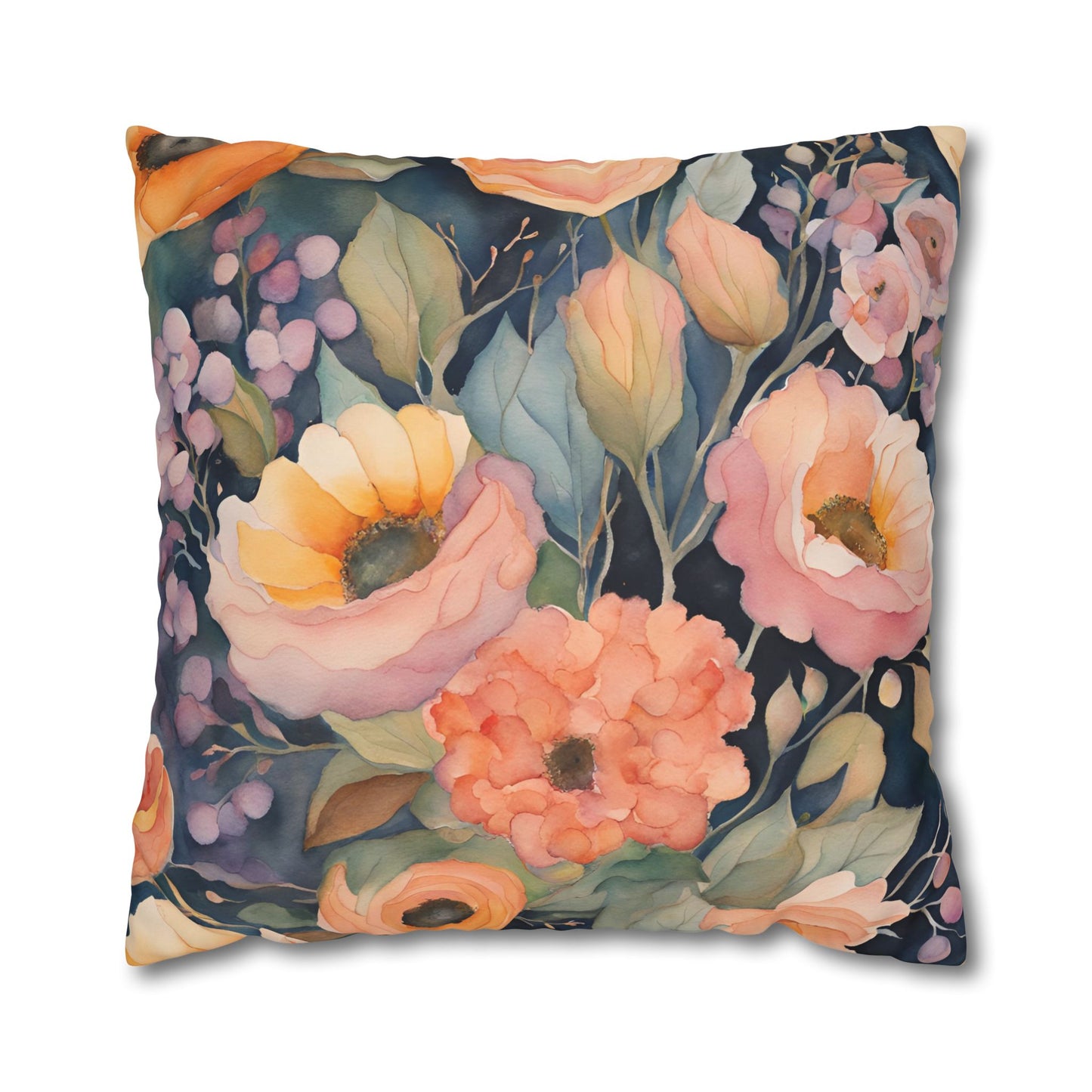 Charline Watercolor Floral Square Poly Canvas Pillowcase