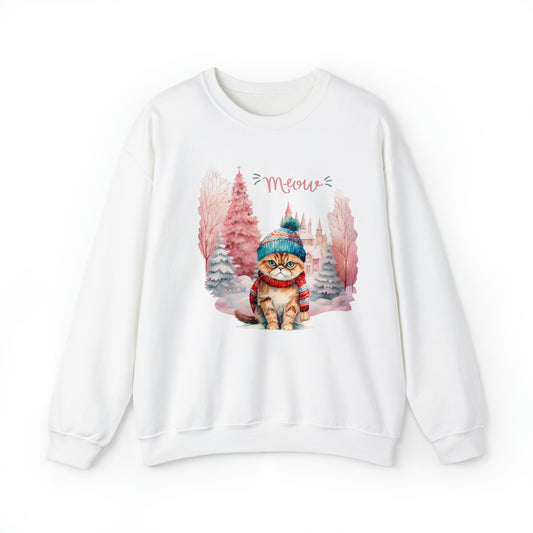 "Meow" Cat in Winter Hat Unisex Heavy Blend™ Crewneck Sweatshirt