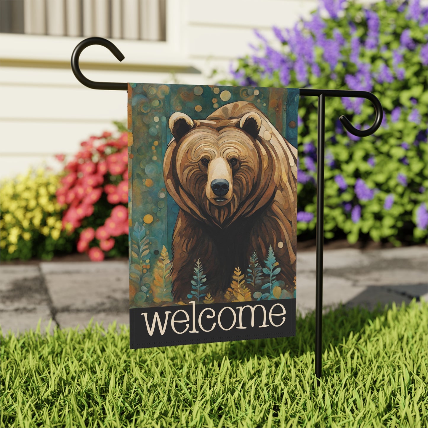 Mountain Forest Grizzly Welcome 2-Sided Garden & House Flag/Banner