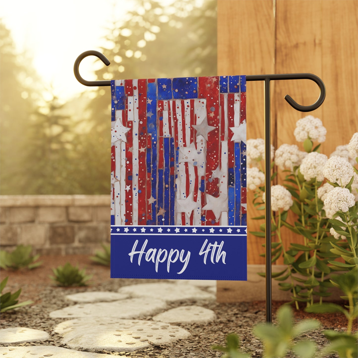 Happy 4th 2-Sided Garden & House Flag/Banner