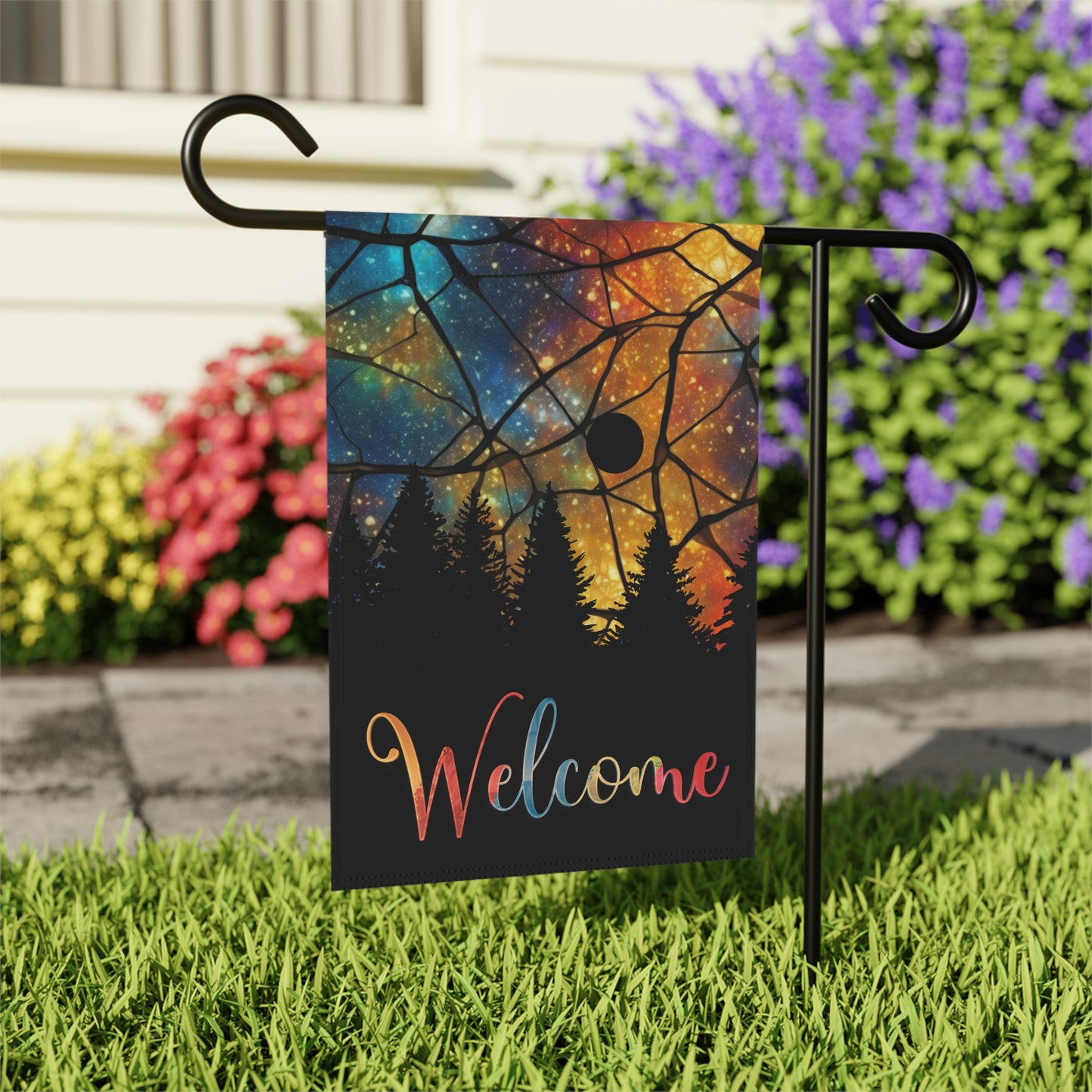 Rising Moon Silhouette Welcome 2-Sided Garden & House Flag/Banner