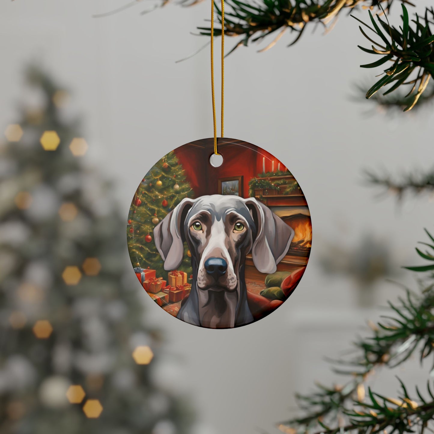 Weimaraner Christmas 3" Ceramic Ornaments, 2-Side Print, (1pc, 10pcs)