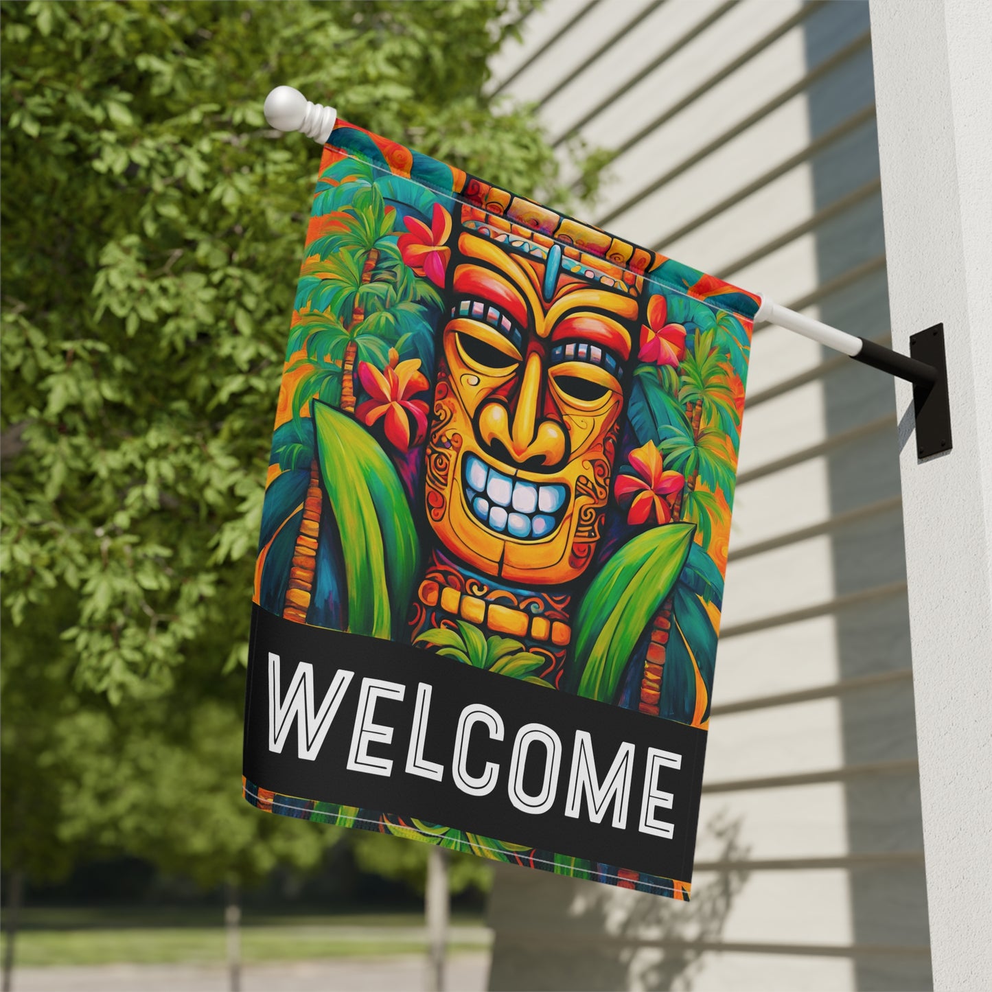 Tiki Tom Welcome 2-Sided Garden & House Flag/Banner