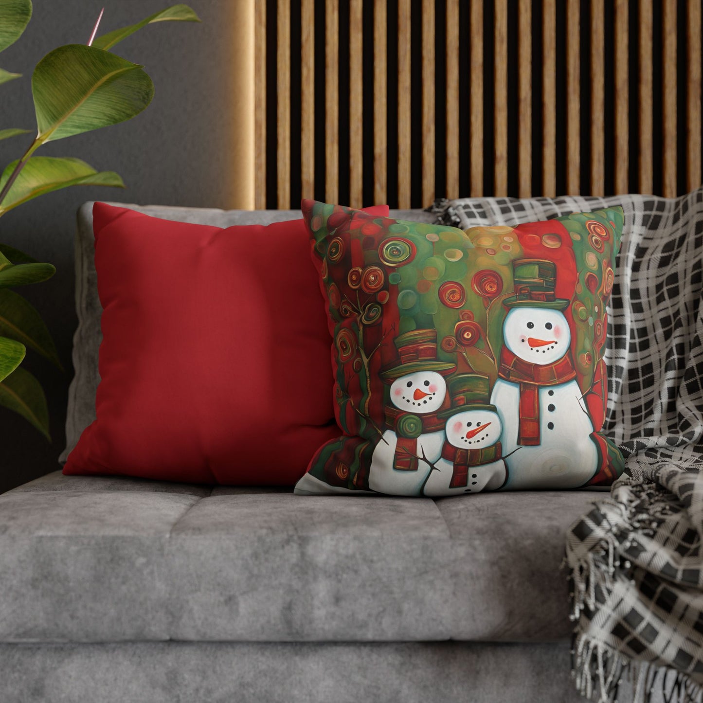 Snowman Family Square Poly Canvas Pillowcase