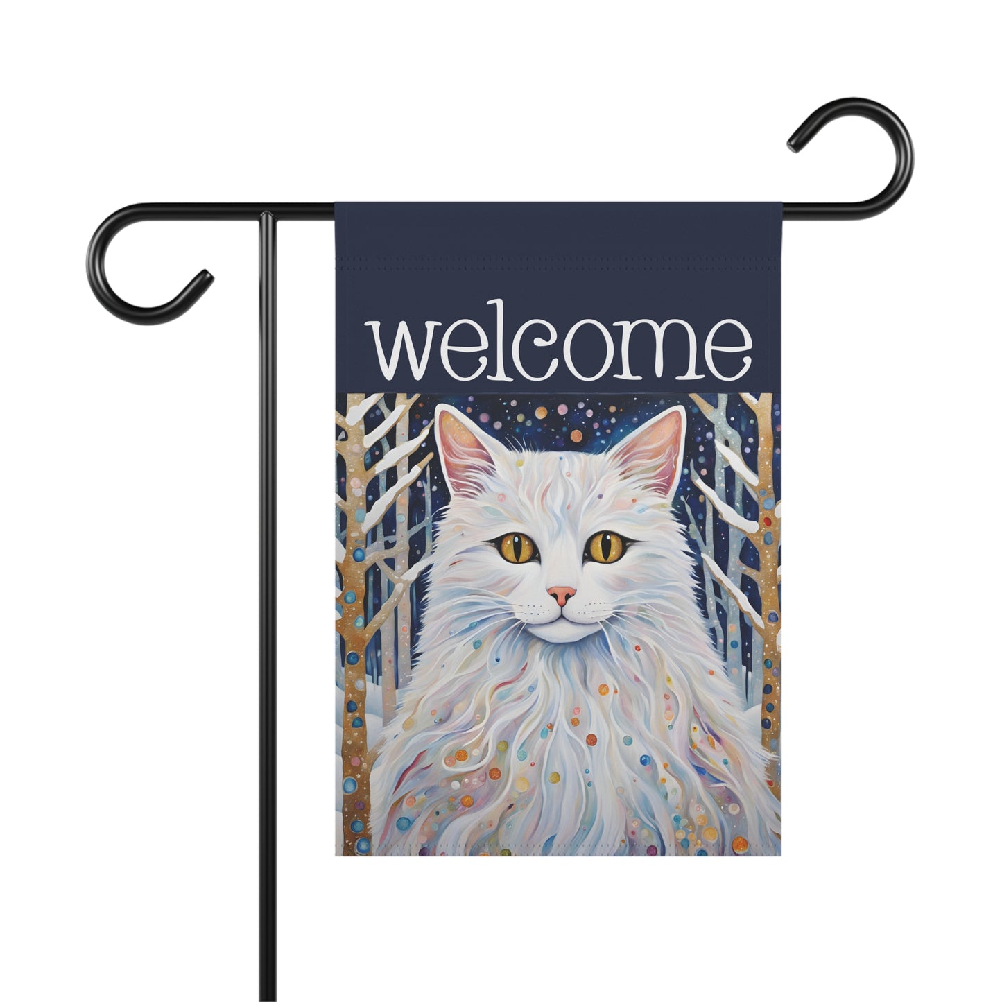 Snowy Cat Welcome 2-Sided Garden & House Flag/Banner