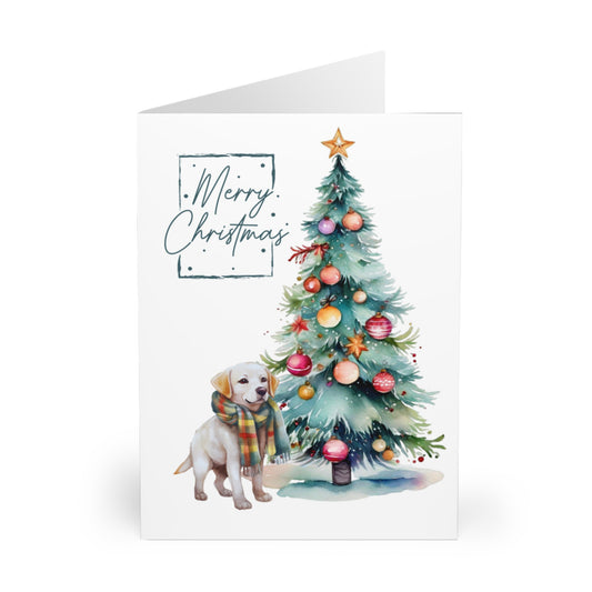 Labrador Merry Christmas Tree Cards (5 Pack Blank Inside)